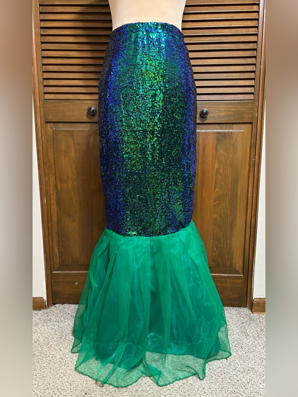 Sequin Mermaid Costume Evening Pencil Skirt with Green Tulle Hem Size M